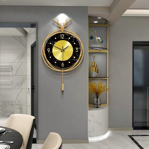 歐式輕奢鐘錶 客廳創意鹿頭掛鐘家用裝飾時鐘壁鐘掛飾亞馬遜爆款