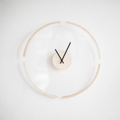 外貿爆款創意透明懸浮掛鐘現代簡約木製掛錶 家居裝飾wall clock