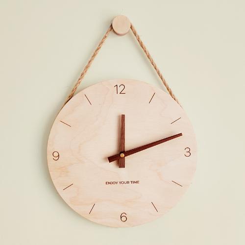 木製吊繩創意掛鐘北歐日式熱銷鐘錶 家居客廳時鐘裝飾Wall Clock