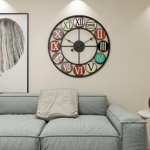 亞馬遜熱賣鐵藝金屬靜音掛鐘 歐式復古客廳創意鐘錶書房時鐘