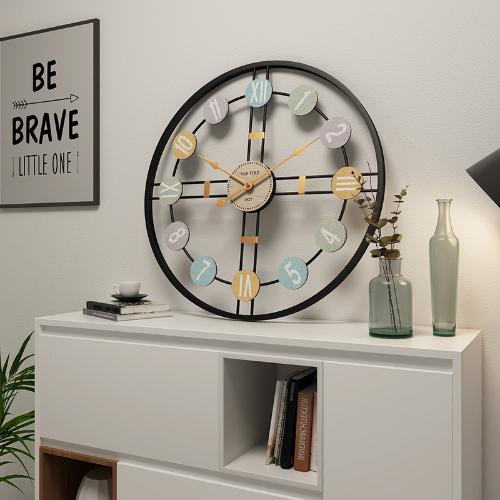 歐美靜音簡約鐘錶現代簡約工藝鐵藝時鐘客廳裝飾創意掛鐘