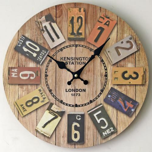 新款實木歐式復古掛鐘 LONDON1873 彩色數字牆面裝飾鍾 0002B1T