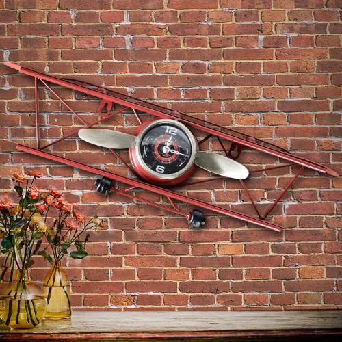 廠家直銷創意歐式復古鐵藝飛機壁飾時鐘 創意簡約壁飾數字掛鐘