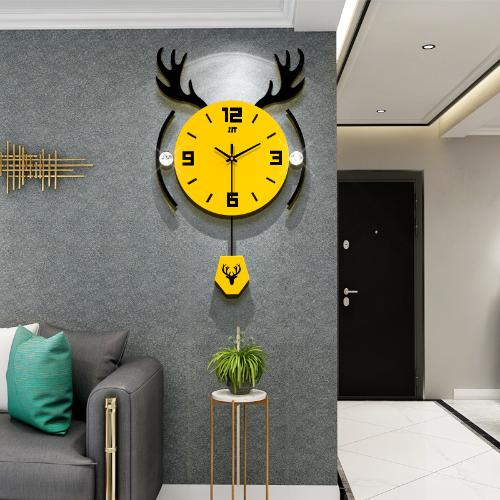 客廳創意時尚掛錶藝術時鐘個性北歐大氣家用現代簡約鹿頭鐘錶掛鐘