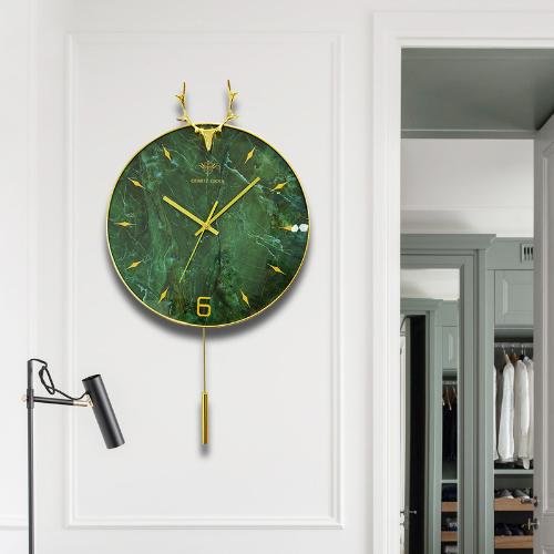 北歐創意鹿角實木掛鐘靜音鐘錶臥室客廳家用簡約裝飾壁掛圓形時鐘