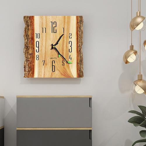 北歐創意樹紋掛鐘客廳簡約現代靜音石英鐘木紋ins時鐘