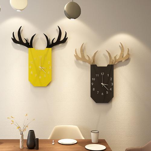 北歐簡約立體鹿頭掛鐘靜音時鐘客廳臥室裝飾掛錶石英鐘牆上壁飾