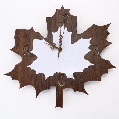 創意樹葉形掛鐘 實木復古靜音美式簡約客廳石英鐘錶臥室牆壁時鐘