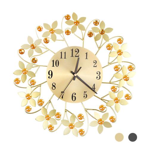 亞馬遜新款 歐式復古花朵鐵藝家居掛鐘 客廳裝飾靜音時鐘創意壁鐘