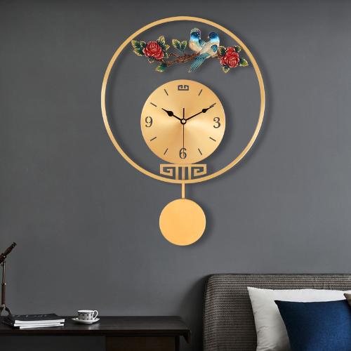 客廳家用時尚全銅掛鐘創意新中式鐘錶靜音臥室免打孔時鐘書房壁鐘