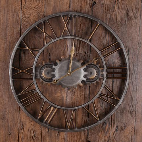 歐美復古掛鐘齒輪鐘擺件 家居客廳酒吧創意金屬石英鐘鐘錶擺設1