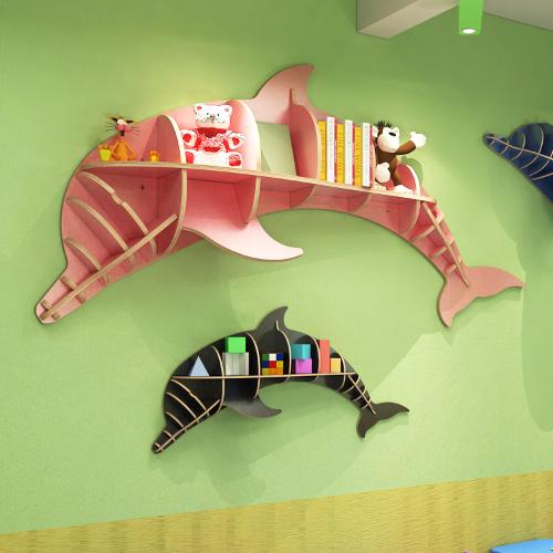 創意牆上書架置物架海豚動物造型壁飾北歐客廳背景牆裝飾掛件