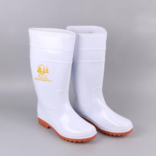 魯泰中高筒牛筋底水靴 耐油白色食品靴 塑膠PVC食品廠防滑雨靴