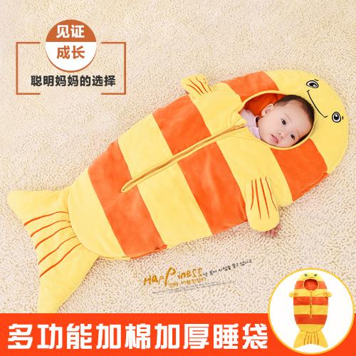 寶寶防踢被2020秋生新款小魚兒造型睡袋絨面蠶繭式貝貝絨