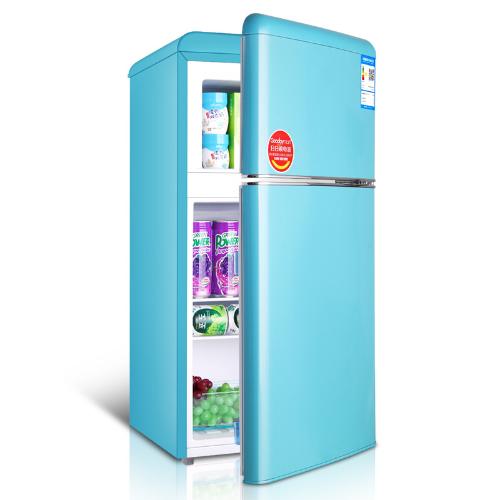 志高118升歐式彩色復古雙開門冰箱辦公室小型雙門電冰箱家用公寓
