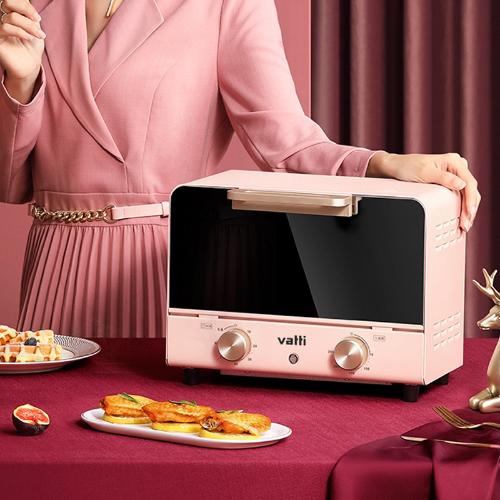 華帝粉紅烤箱12升烘焙麪包臥式小型早餐機迷你電烤箱家用廠家直供