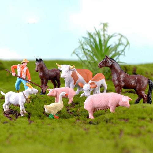 微景觀農場系列小擺件創意造景攝影農夫小馬奶牛鴨子小豬山羊公仔