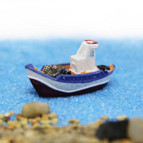 地中海風格海邊漁船小船造景裝飾品水族塑料蛋糕小擺件 遊艇小船