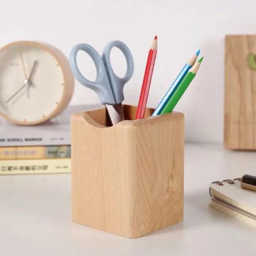 木製筆筒收納盒創意簡約北歐文具辦公室桌面化妝刷收納桶