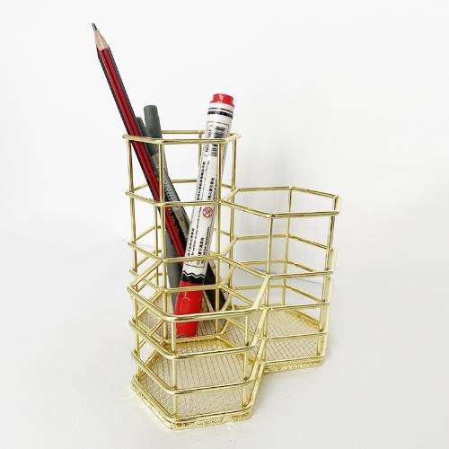 鐵藝收納 金色筆筒 六邊形組合筆筒 桌面整理收納六角三筆筒