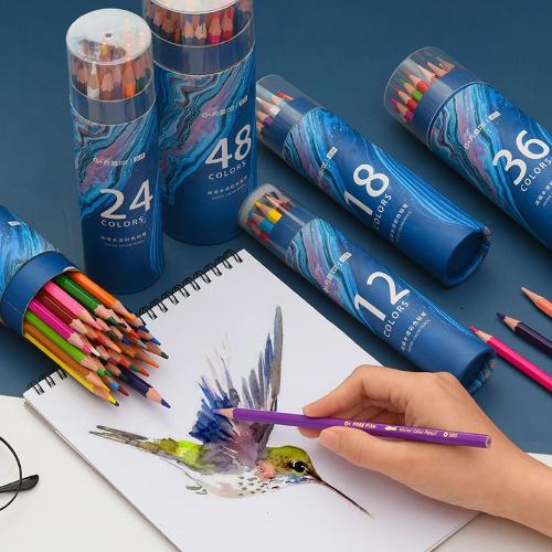 12色-72色六角水溶性彩色鉛筆填色彩鉛紙筒套裝定製