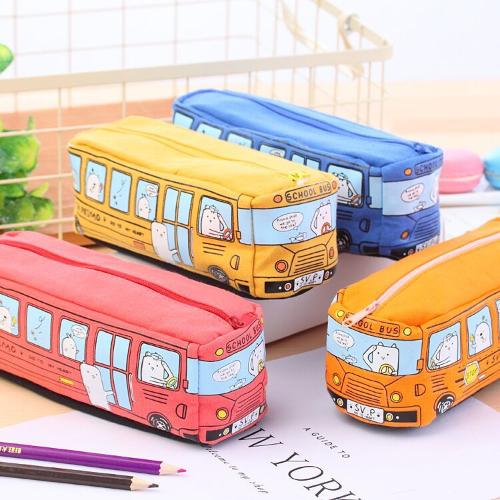 創意大巴士造型帆布筆袋 大容量中小學生文具盒 學習鉛筆盒
