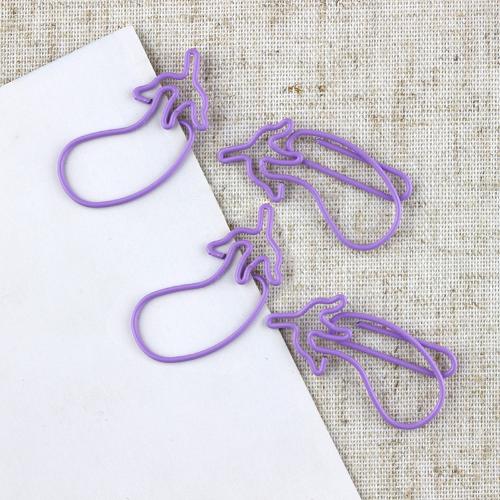 （支持定製） 紫色茄子盒裝異形回形針 塑料彩色萬字夾 曲別針 書