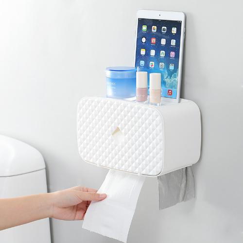 衛生間紙巾盒抽紙盒子家用免打孔多功能浴室置物架廁紙盒抽紙捲筒