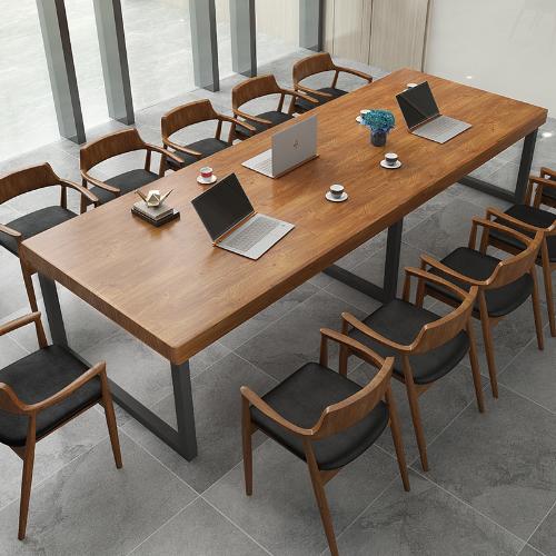 實木桌長桌loft會議桌椅組合臺式電腦書桌辦公桌現代簡約洽談桌子