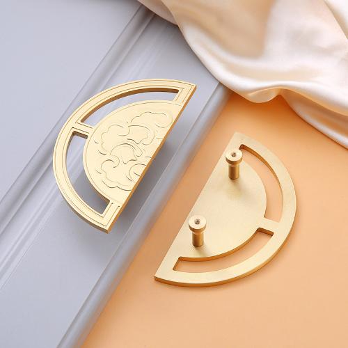 新中式半圓衣櫃黃銅拉手浮雕圖案傢俱櫥櫃門把手金色純銅拉手