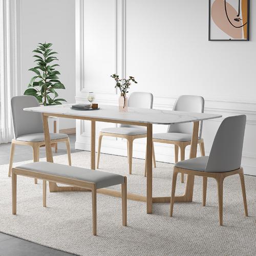 意式巖板餐桌北歐現代小戶型家用實木飯桌簡約風原木色餐桌椅組合