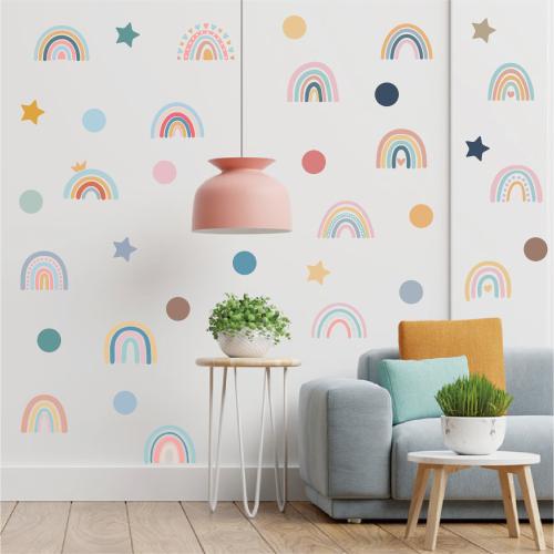 2022跨境新款貼紙小號波西米亞風彩虹星星圓點兒童房臥室裝飾牆貼