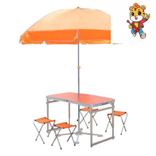 戶外輕便攜式鋁合金宣傳擺攤摺疊展業桌椅帶橙色防風廣告遮陽傘棚