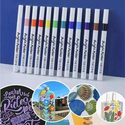 12色丙烯馬克筆美術彩色塗鴉手賬馬克筆水性油漆筆diy繪畫丙烯筆