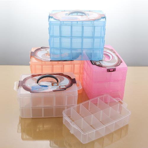 大號三層可拆多層30格手提透明塑料首飾漁具藥品儲物箱化妝收納箱