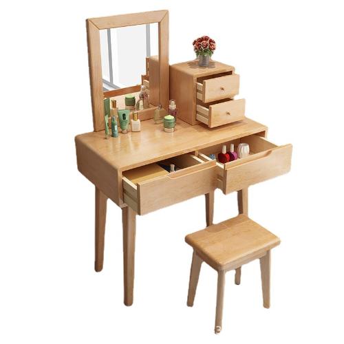 北歐實木梳妝檯臥室現代簡約ins小戶型梳妝桌化妝桌帶鏡子
