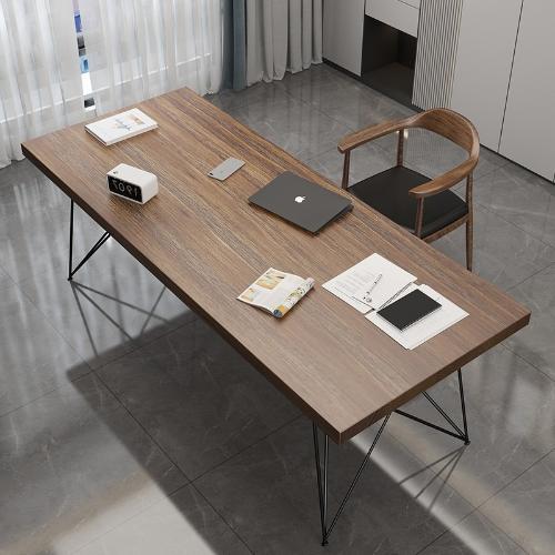 現代實木電腦桌臺式家用簡約長條書桌工作室辦公桌休閒接待洽談桌