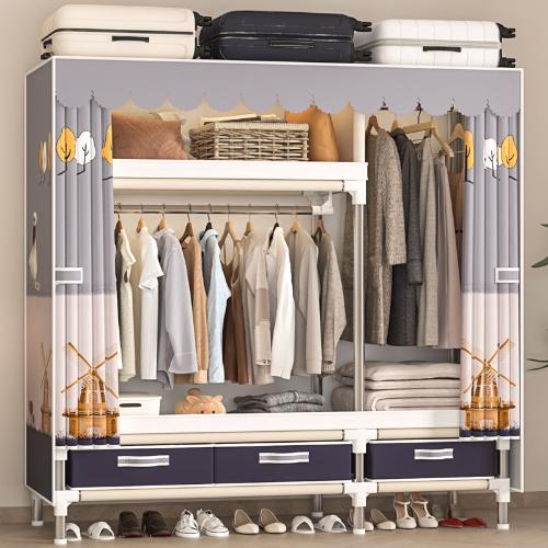 簡易衣櫃鋼管加粗加固家用臥室組裝收納掛衣櫥架子出租房用布衣櫃