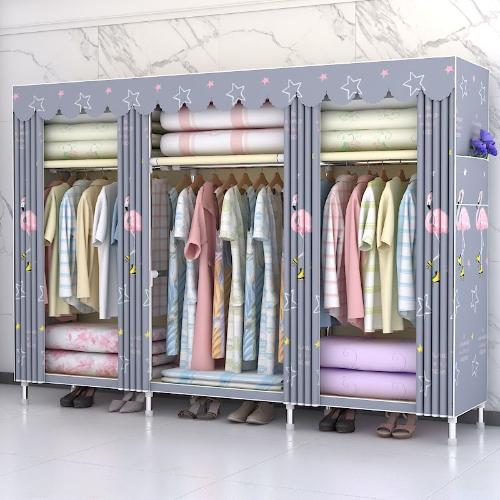 簡易衣櫃布衣櫃鋼管加粗加固新款單人衣櫥收納櫃不鏽鋼掛衣櫃收納