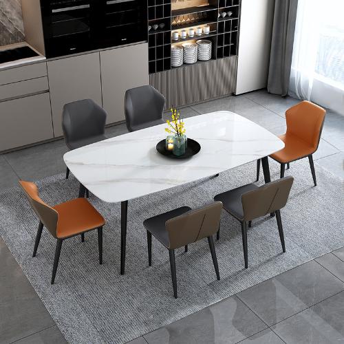 巖板餐桌家用小戶型現代簡約長方形桌子北歐風亮光巖板餐桌椅組合