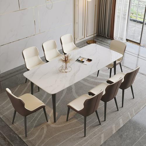 意式輕奢巖板餐桌椅家用小戶型現代簡約長方形飯桌大象腿巖板餐桌