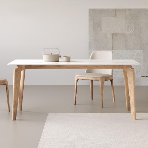 奶油風巖板餐桌椅組合日式侘寂風小戶型北歐原木色設計師實木飯桌