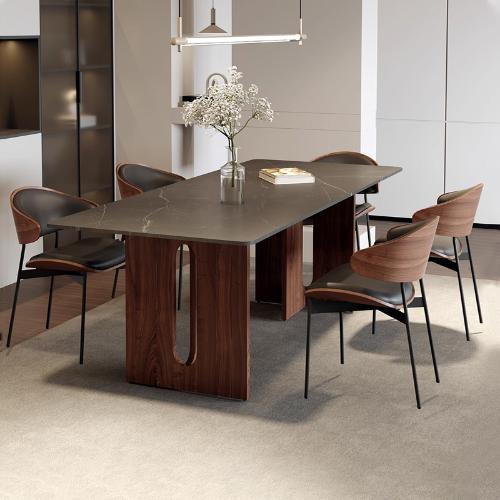 德利豐巖板餐桌復古侘寂風實木意式極簡設計師長方形餐桌椅家用