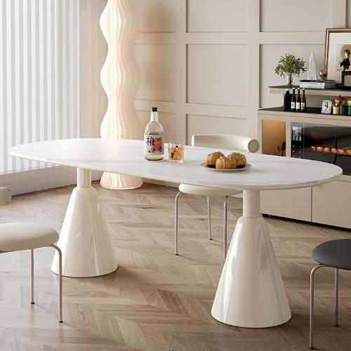 法式復古巖板餐桌大小戶型客廳網紅白色聖盃餐檯侘寂風飯桌椅組合