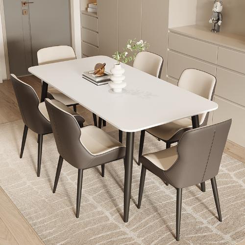 純白色巖板餐桌現代簡約家用小戶型北歐餐桌長方形吃飯桌子