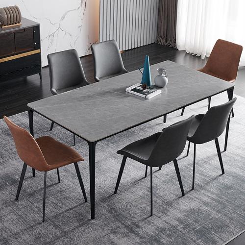 意式極簡巖板餐桌家用小戶型鋁合金飯桌長方形現代簡約餐桌椅組合
