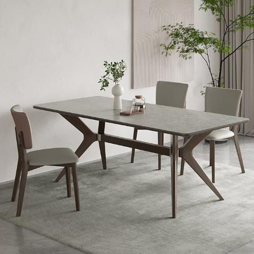 實木巖板餐桌家用小戶型侘寂風餐廳飯桌北歐白蠟木長方形餐桌椅子