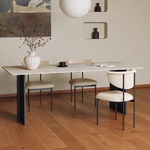 舒梵拿鐵餐桌德利豐洞石巖板簡約中古長方形餐桌極簡意式高端設計