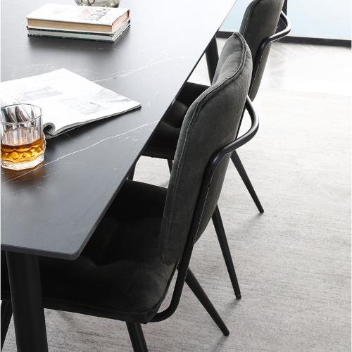 優雅黑色長方形巖板餐桌批發碳鋼底架現代簡約家用客廳飯桌餐檯
