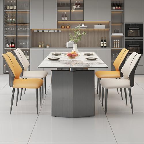 意式輕奢巖板餐桌餐椅組合現代簡約設計師款餐檯方形飯桌餐一桌六